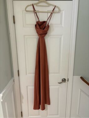 Hello Molly Rust Satin Cowl Neck Maxi Dress